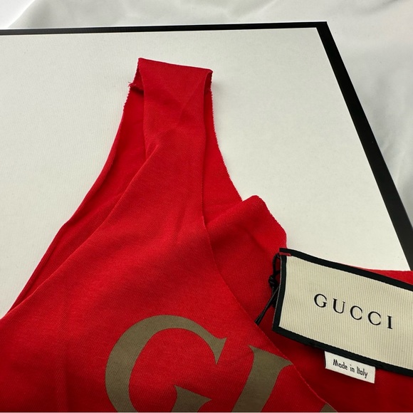 Gucci Vintage Logo Print Red Tank Top - Picture 9 of 13
